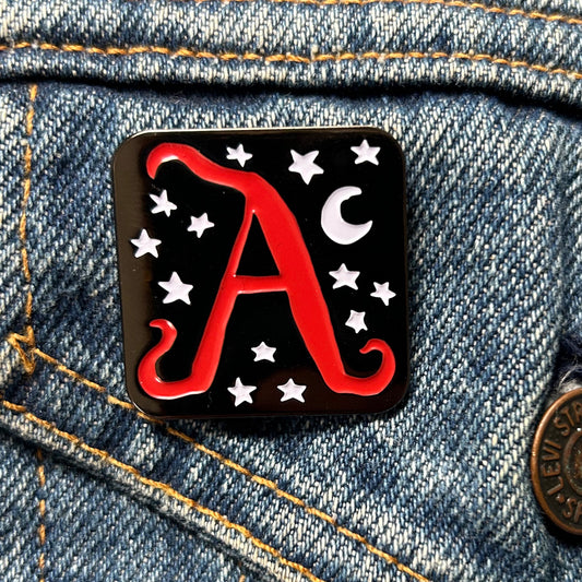 The House of Seven Gables x Georgia Made This Scarlet Letter Enamel Pin: Available at Hawthorne's Halloween Bash (10/19/24)