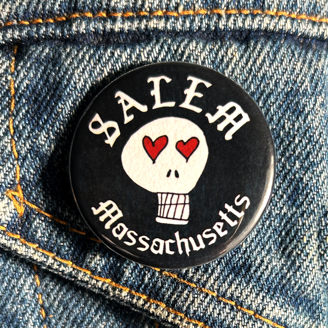 Salem Heart Eyes Skull 1.5" Button