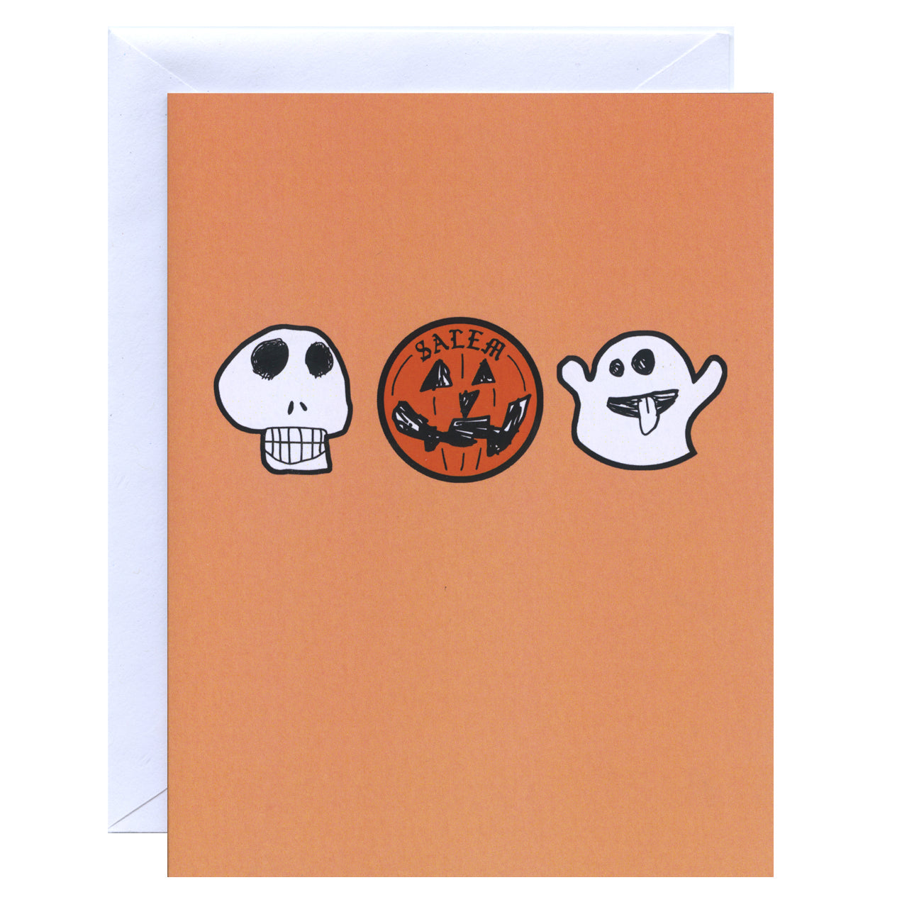 Skull, Pumpkin, & Ghost Greeting Card